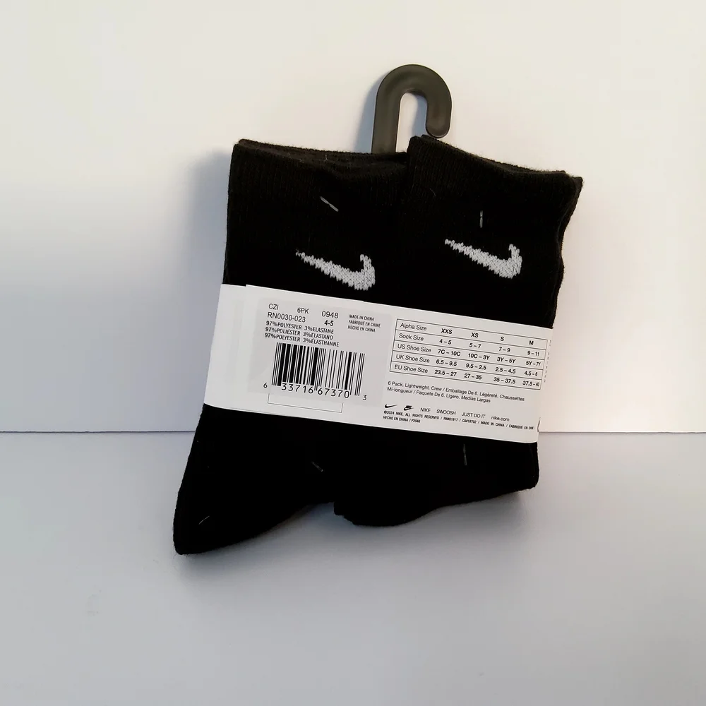 Nike Boys Black 6 Pairs Crew Socks Dri Fit XXS 7C-10C RN0030 023 New With Tags - Picture 4 of 4